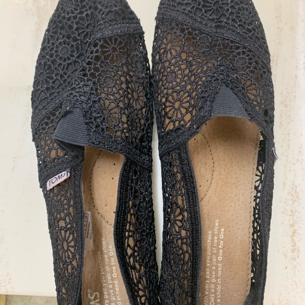 Toms Black Crochet Slip-On Flats